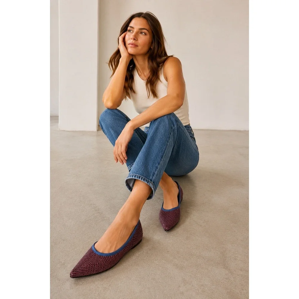 Rothy's The Point Plum Heather Knit Pointed Toe Flats Shoes Womens 7.5